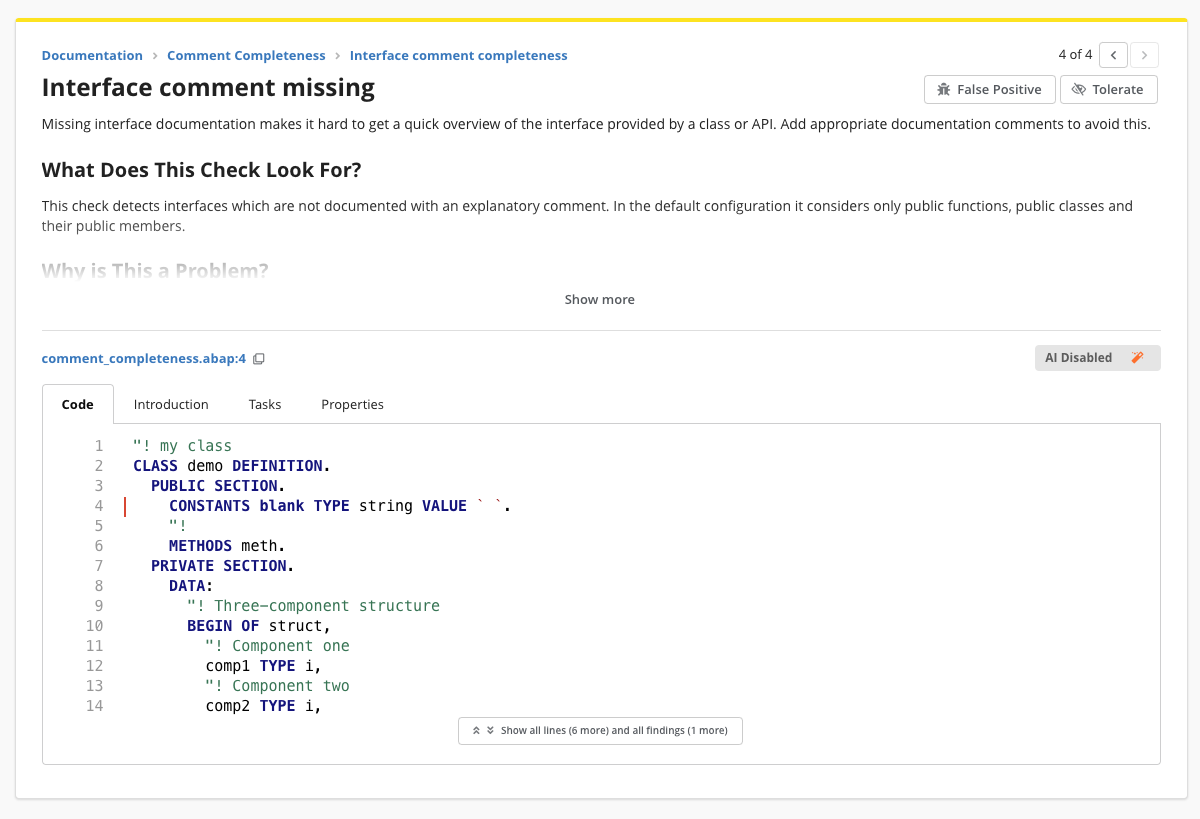 ABAP Comment Completeness