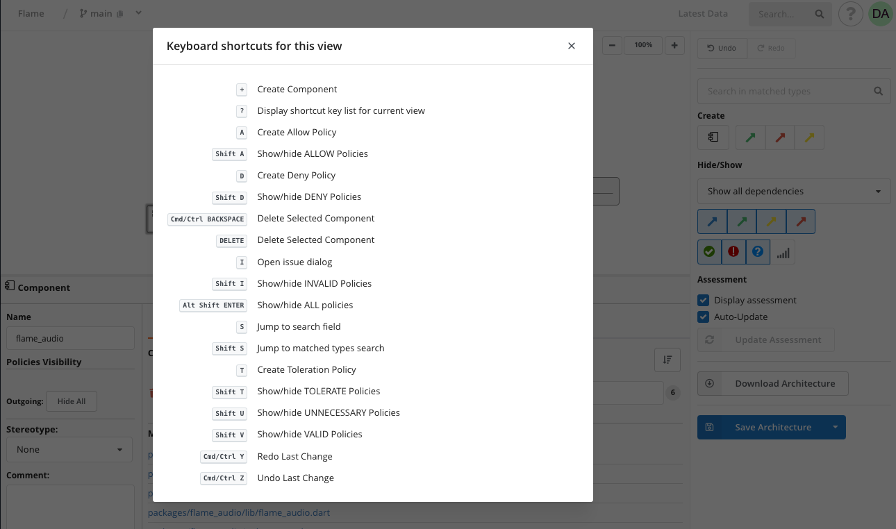 Architecture Editor Shortcuts