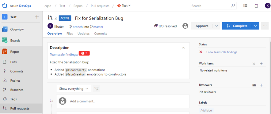 Screenshot of the Azure DevOps Plugin's Findings Badge
