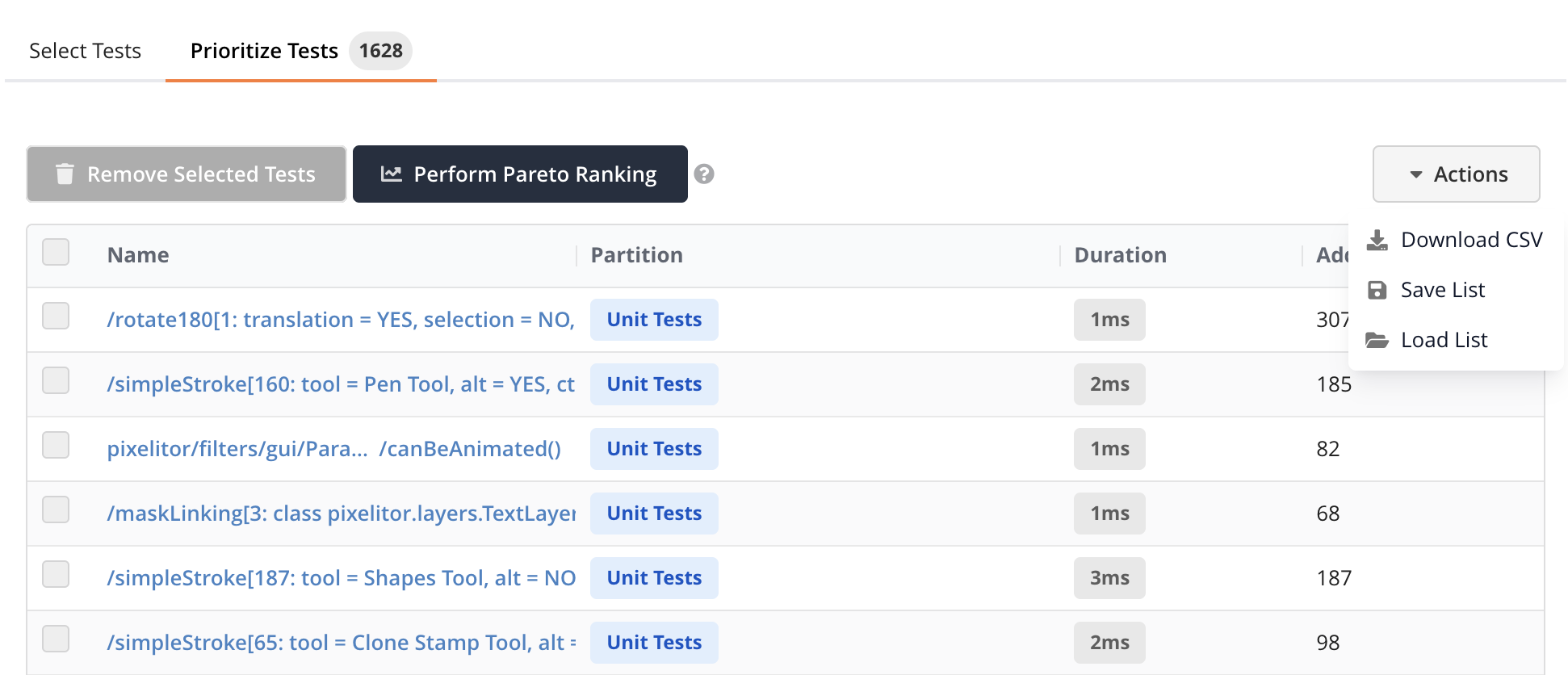 Image: Prioritize tests with actions