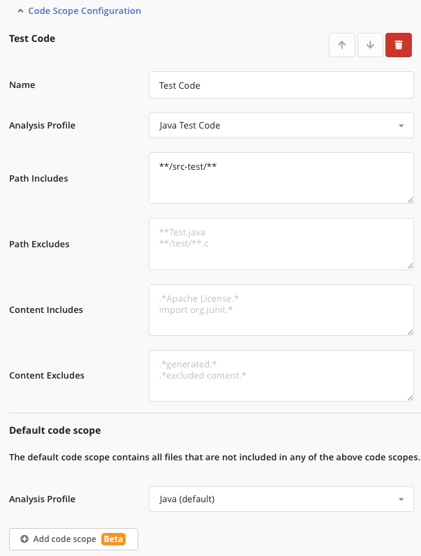 Code Scopes Configuration