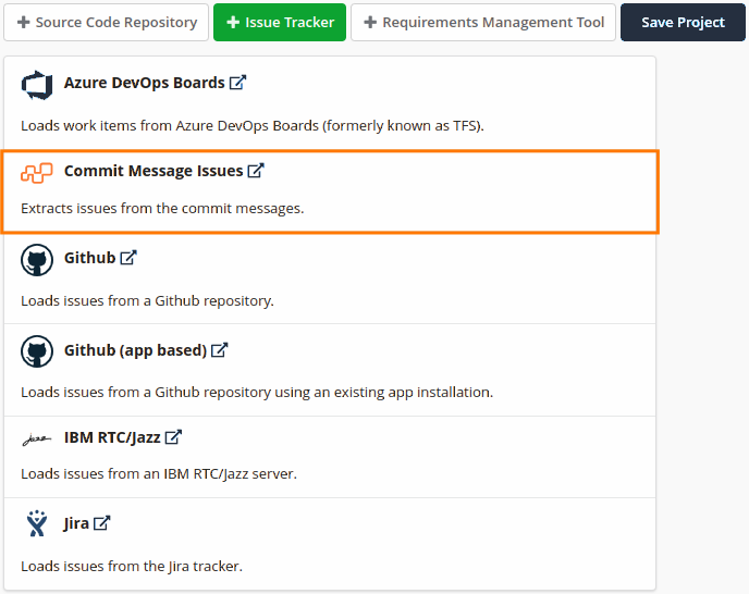 How to select the commit message issue tracker from the issue tracker dropdown