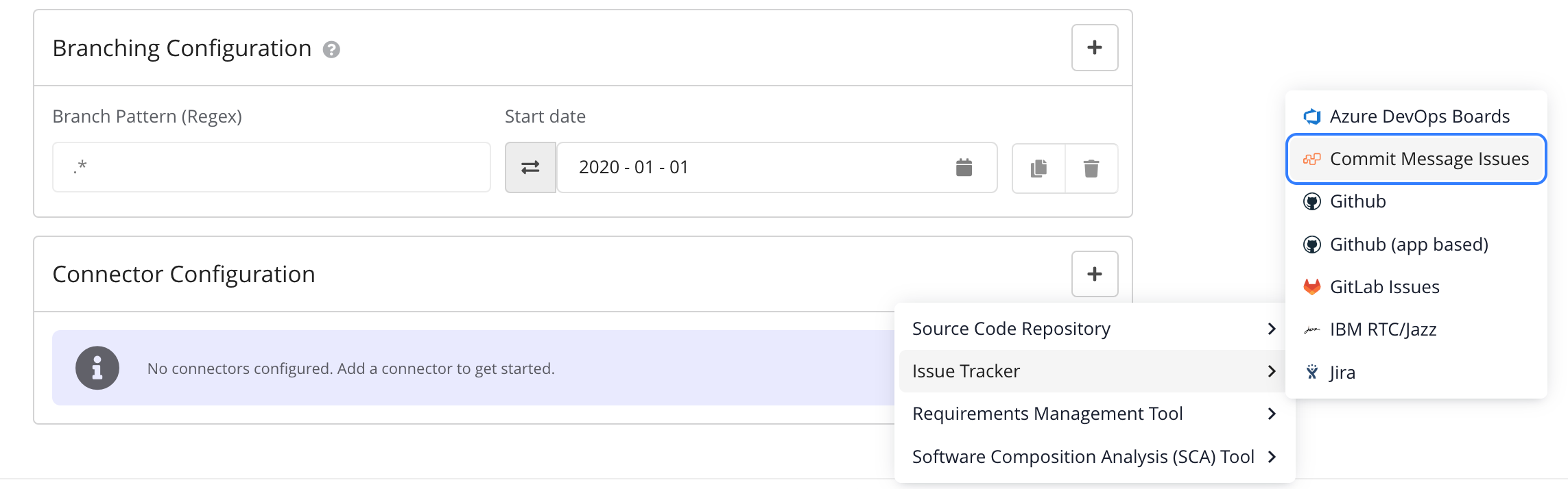How to select the commit message issue tracker from the issue tracker dropdown