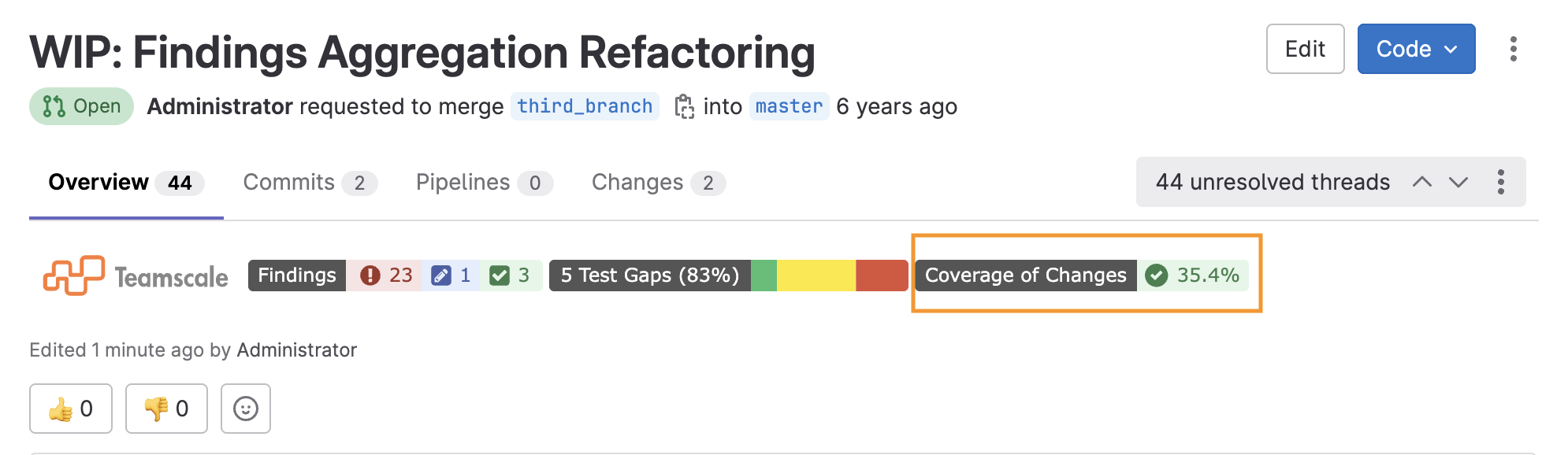 Coverage of Changes Badge
