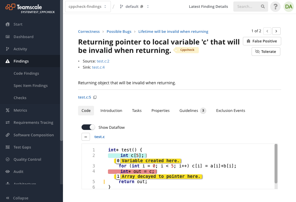 Cppcheck Dataflow Finding