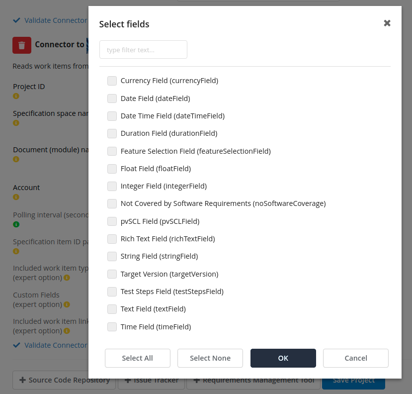 Polarion custom field selection