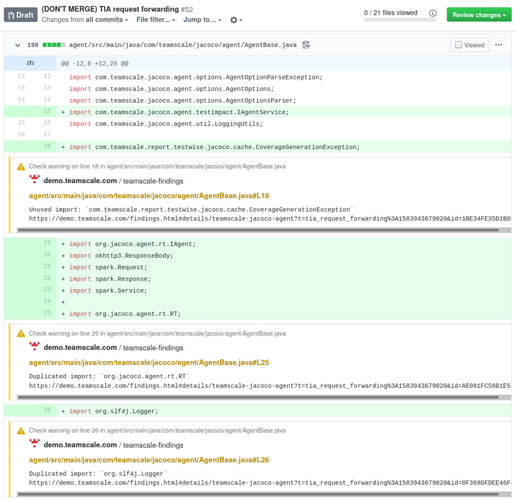 Screenshot of the GitHub App's Line Comments