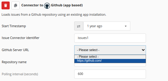 GitHub (App based) Server URL Selection Dropdown Menu