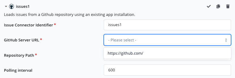 GitHub (App based) Server URL Selection Dropdown Menu