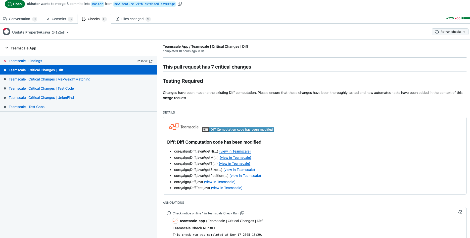 GitHub: Critical Change Badge Check Run