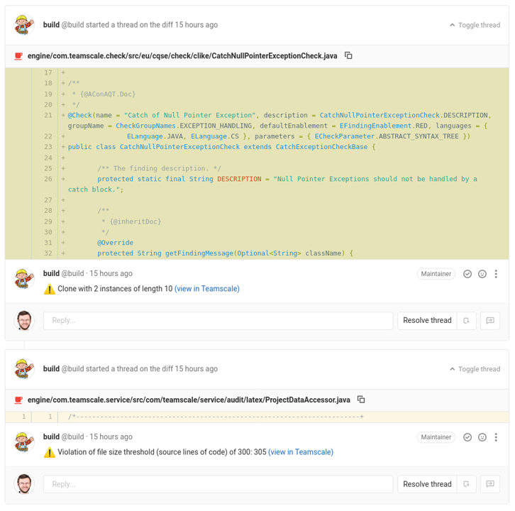 Screenshot of the GitLab Plugin's Line Comments