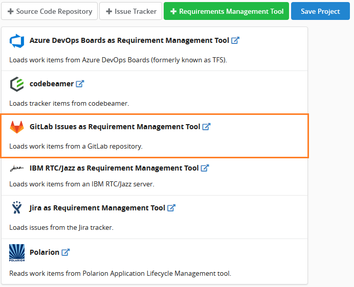 Screenshot of the selected GitLab Requirements Management Tool