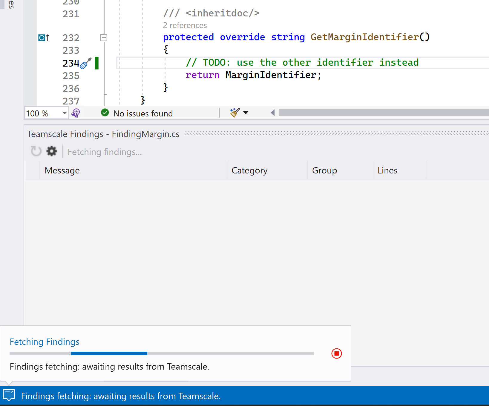 Visual Studio Findings View