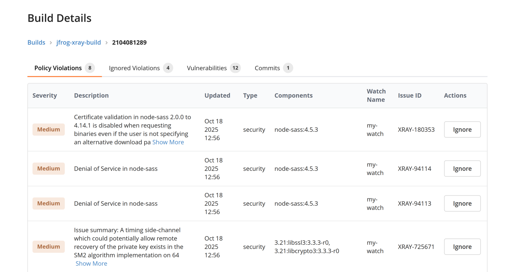 Sample Build Details in Teamscale