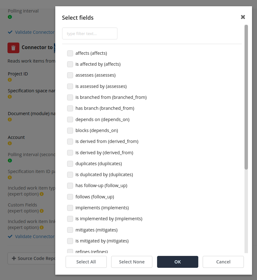 Polarion link role selection