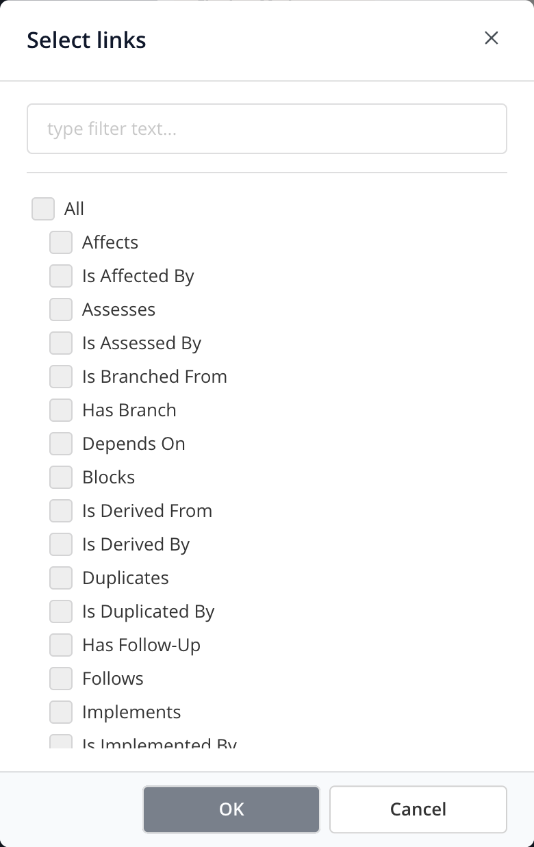 Polarion link role selection