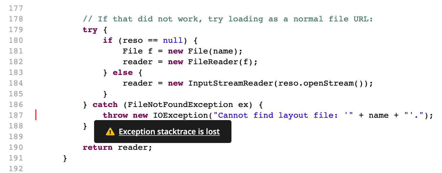 Lost stack trace