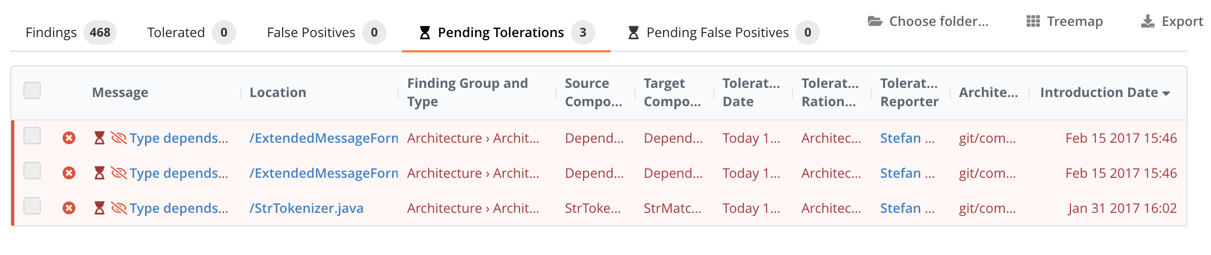 Pending Exclusion Tabs in Findings Perspective