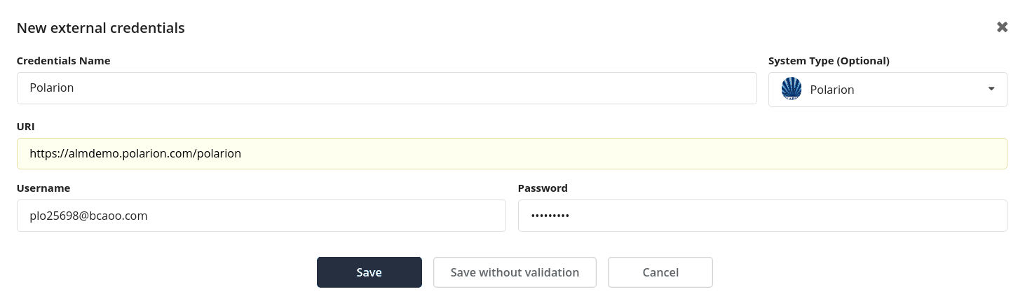 Create Polarion credentials