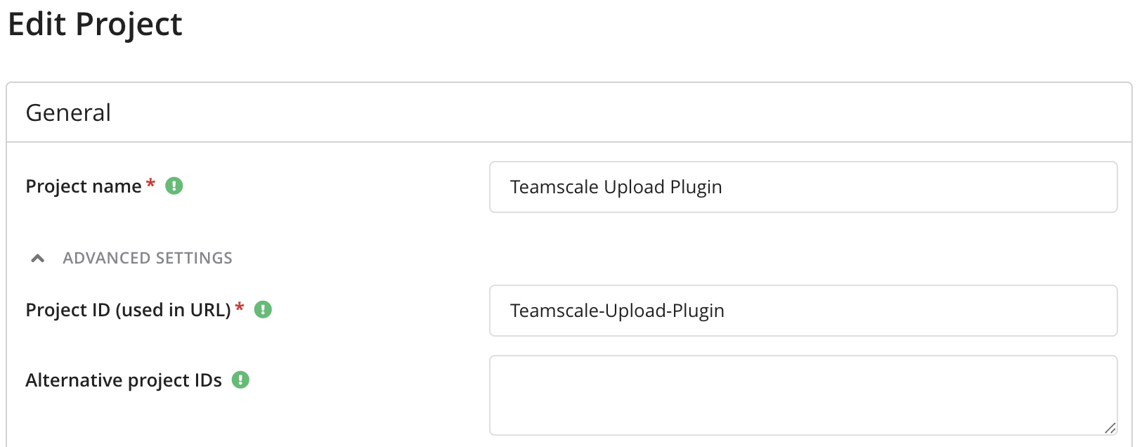 Teamscale Project Configuration - Advanced Settings