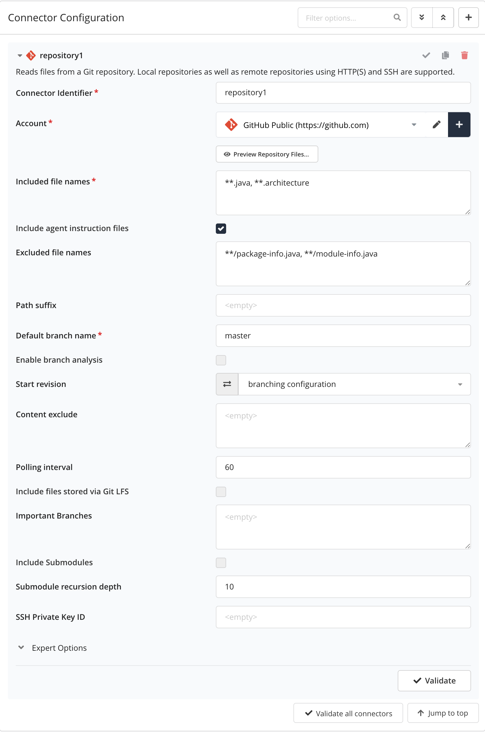 Project Connector Settings