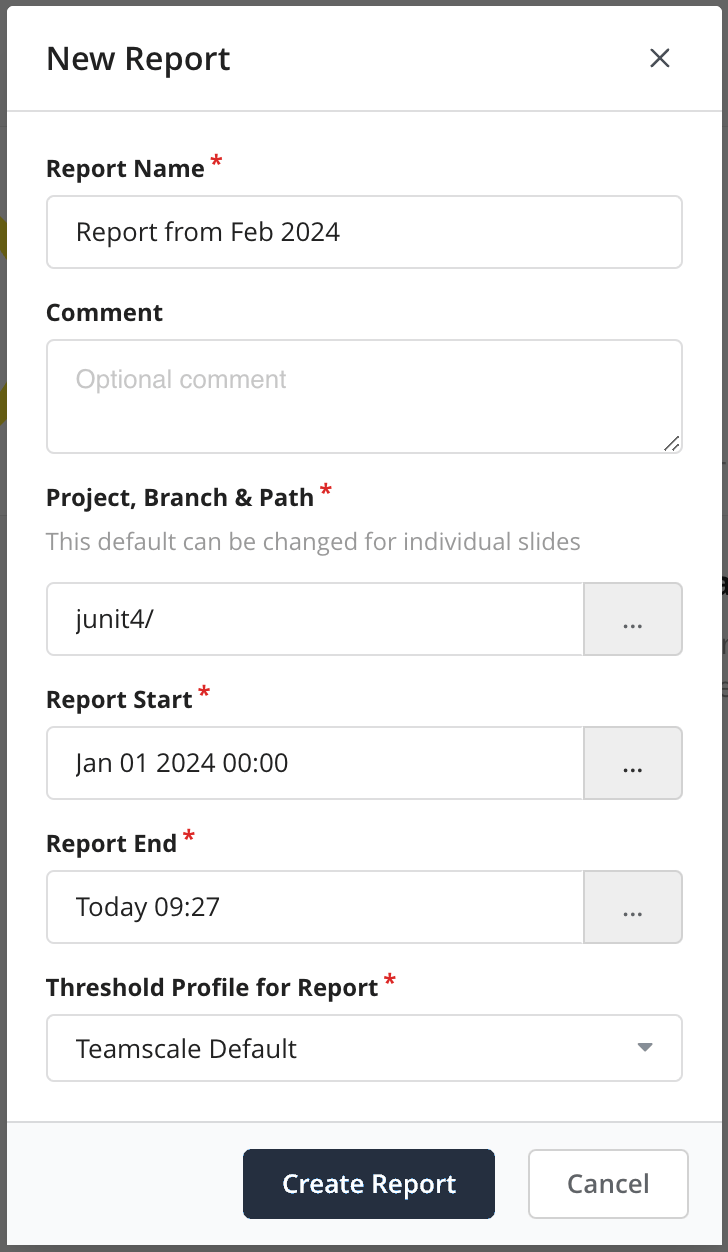 New Report Dialog