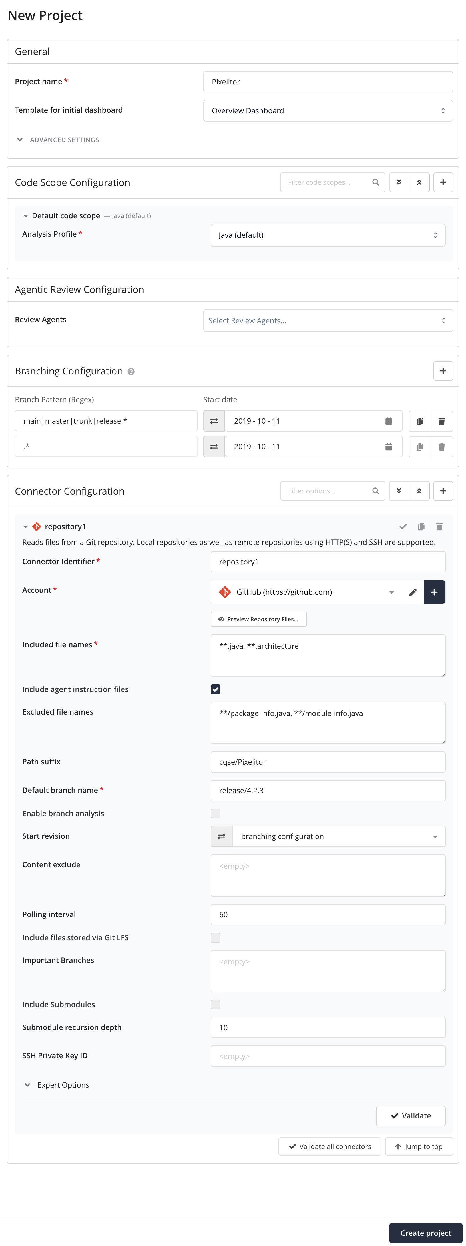 Create project "Pixelitor" in Teamscale