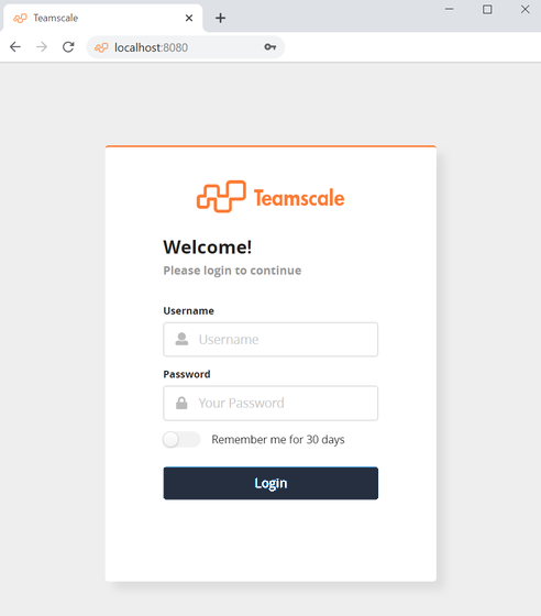 Teamscale's Login Screen