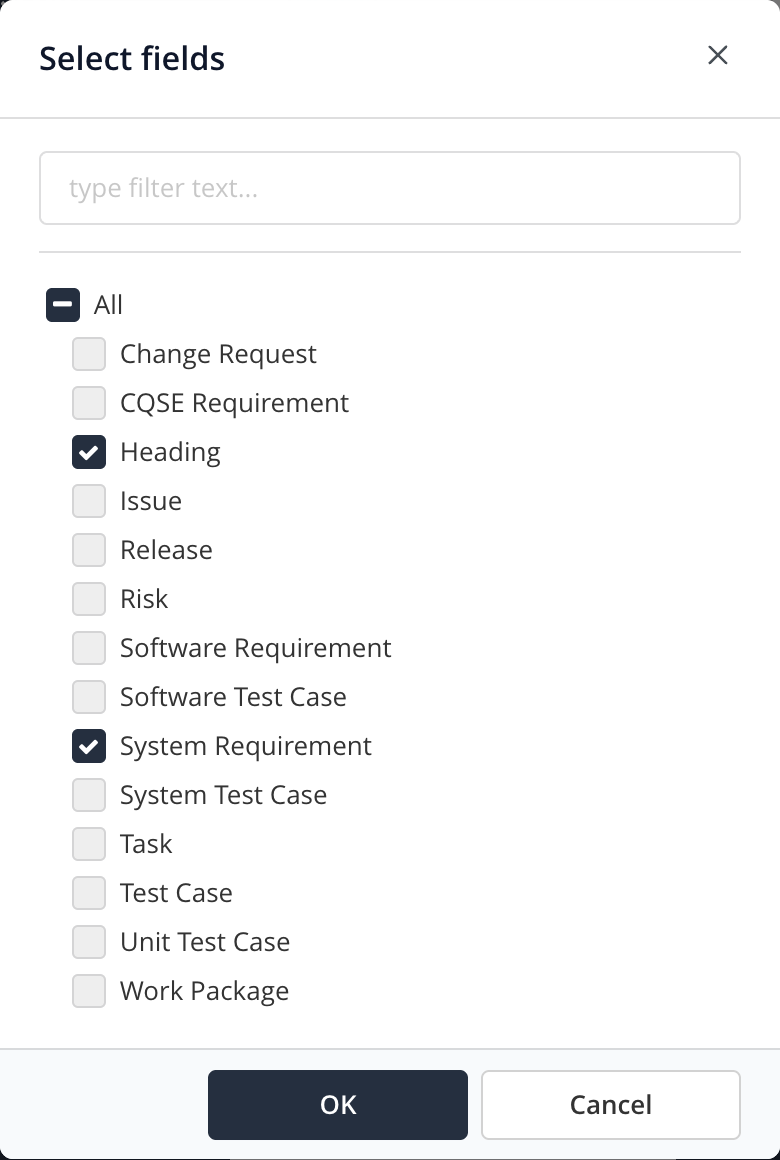 Polarion work item type selection